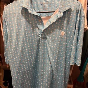 johnnie-O Light Blue Patterned Polo Shirt